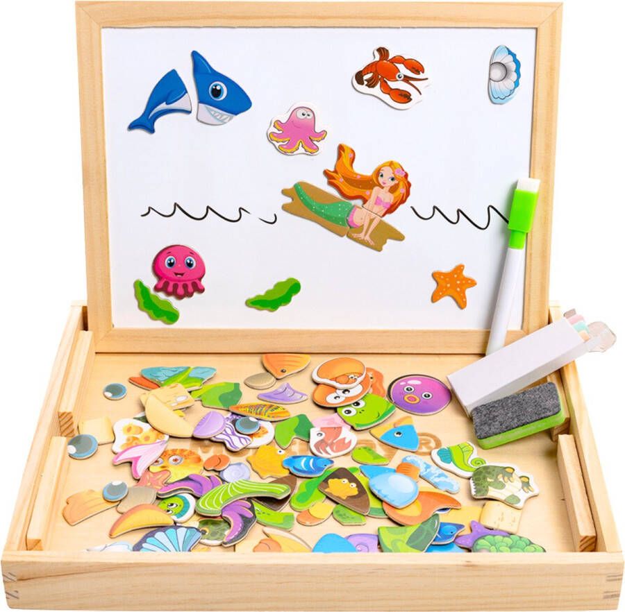 MontiPlay Magnetisch Speelgoed Zeedieren Magneet Boek Krijtbord Kinderen Magnetibook Magneet Speelgoed Tekenbord Montessori Sensorisch Busy Board Activiteitenbord