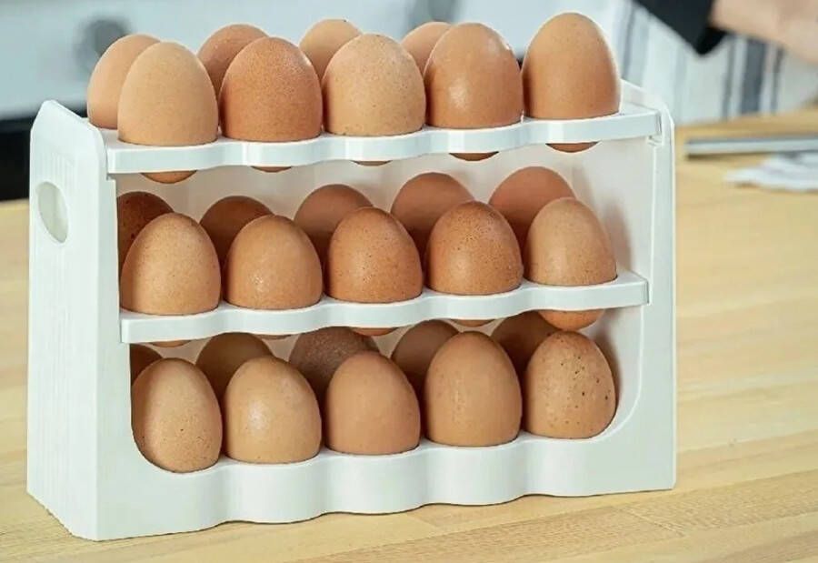 MONTKIARA MONT KIARA 3 Tiers Egg Shelf Storage Container 30 Compartimenten Koelkast Eierdopje Wit