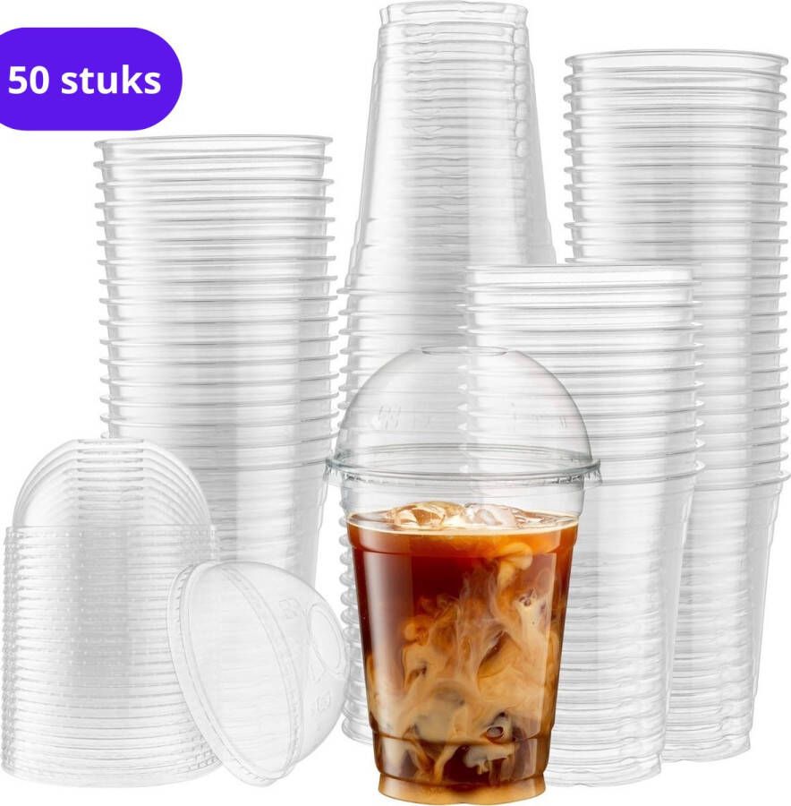 Montzys Bio Wegwerp Bekers Smoothie Beker 100 Stuks Plastic Cups Biologisch PLA Afbreekbaar 300ml Inclusief Deksels