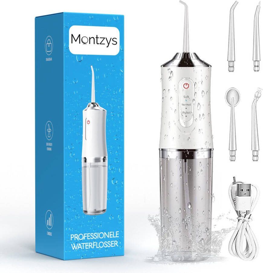Montzys Waterflosser met 4 Opzetstukjes Elektrische Tandenflosser Monddouche Mondverzorging Flosapparaten Tongreiniger