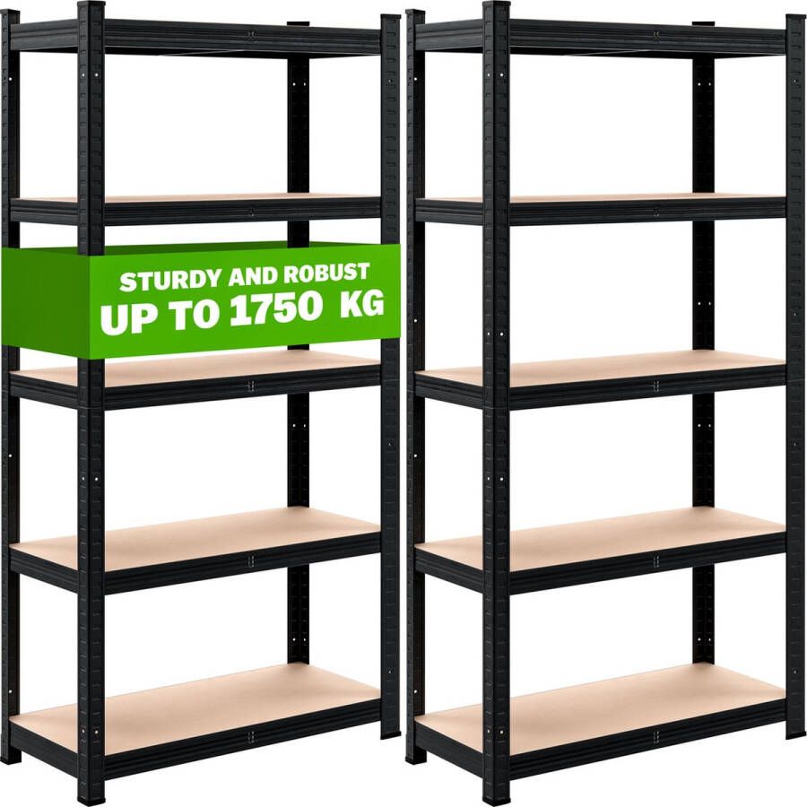 Monzana 2x Schroefloze Stellingkast 180x90x40cm Totaal 1750kg Zwart