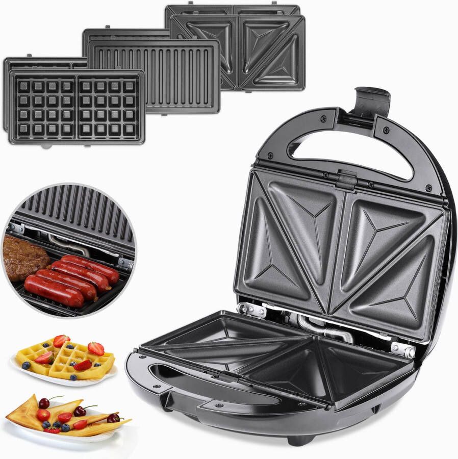 Monzana Grill Apparaat – 3 Verwisselbare platen Anti Baklaag – 800W