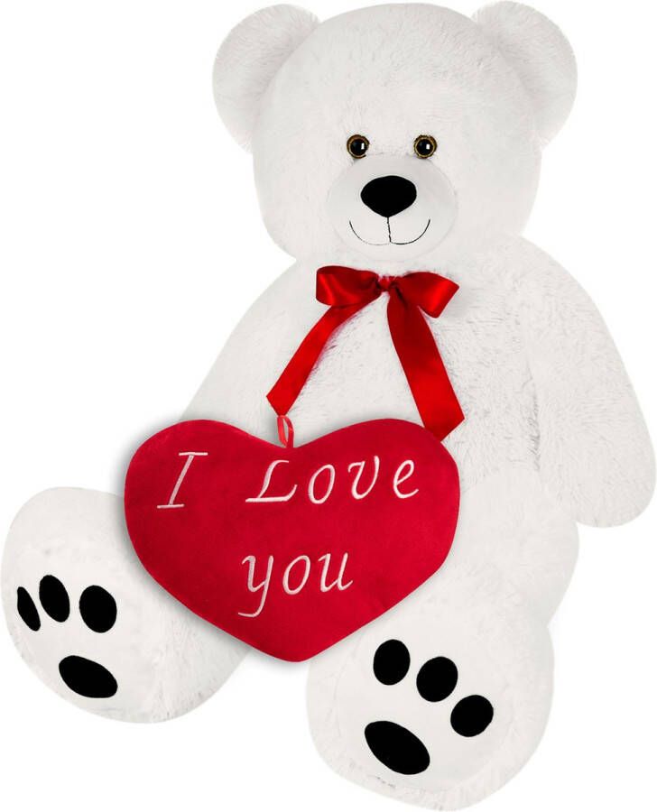 Monzana Knuffelbeer met Hart – XL 100cm Wit – 30cm I Love You