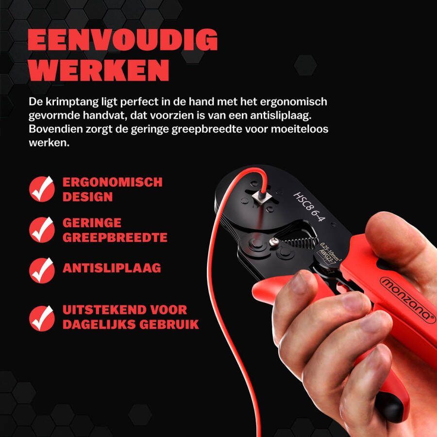 Monzana Krimptang 2000 Adereindhulzen 0 25 10mm² Opbergtas Rood