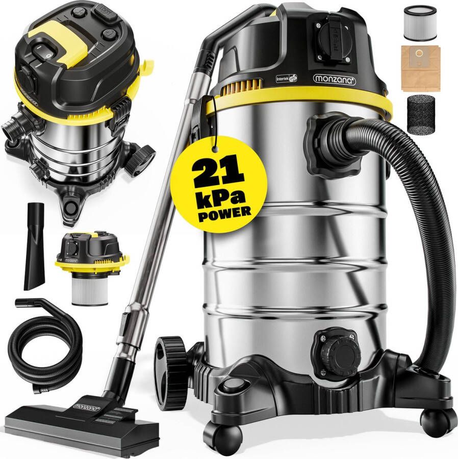 Monzana Stofzuiger Nat en Droog 1400W Blaasfunctie 30L Zilver