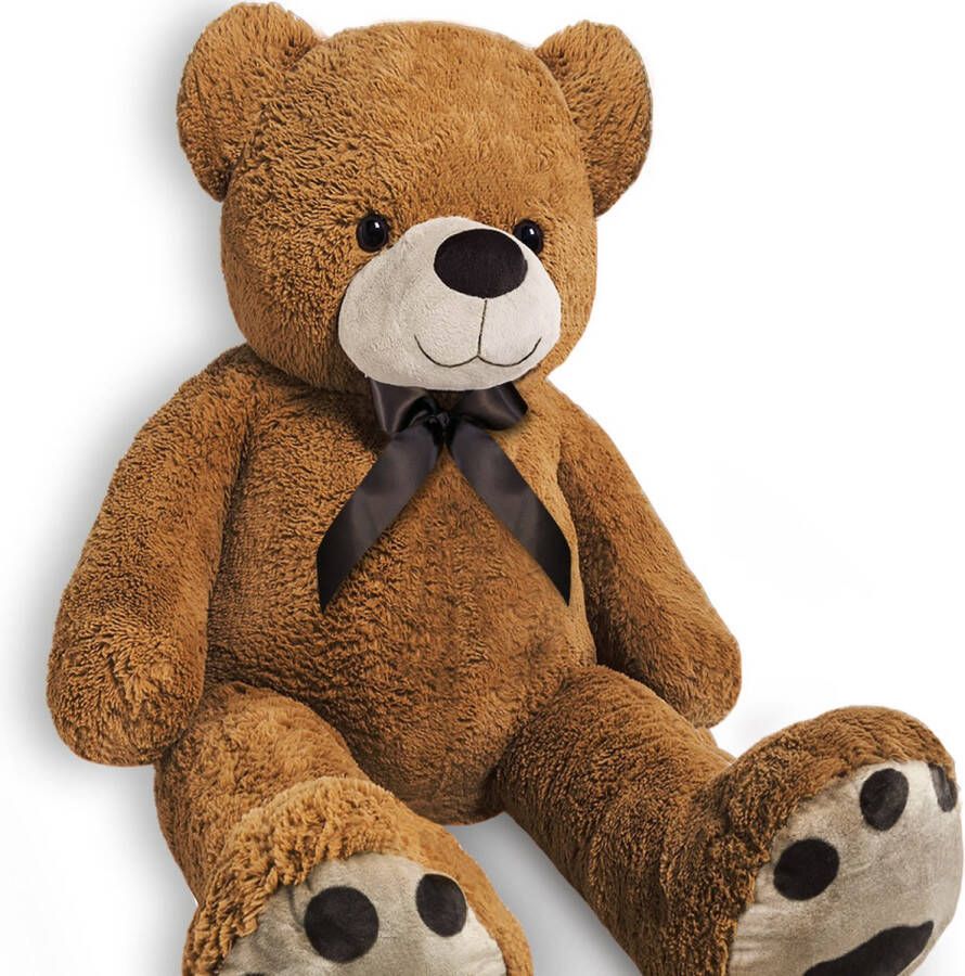 Monzana Teddybeer 150cm knuffel knuffelbeer bruin met strik pootafdruk Valentijn