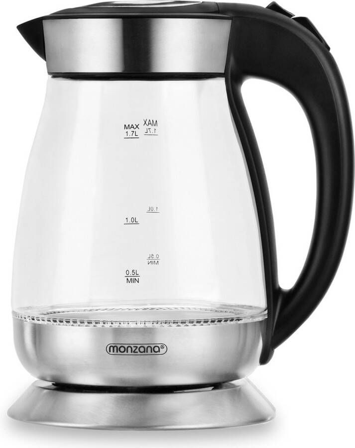 Monzana Waterkoker Glas & Roestvrij staal 1 7L – Zwart Zilver