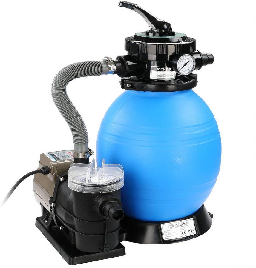 Monzana Zandfiltersysteem 9600 L h 7-Wegklep Ø32-38mm – Blauw