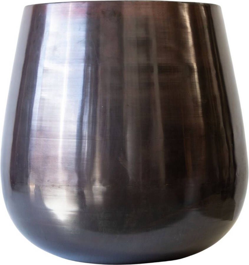 Bloempot Edison Zwart XXL Ø 50 cm. glanzend zwart metaal waterdicht bronskleurige binnenkant 30 liter