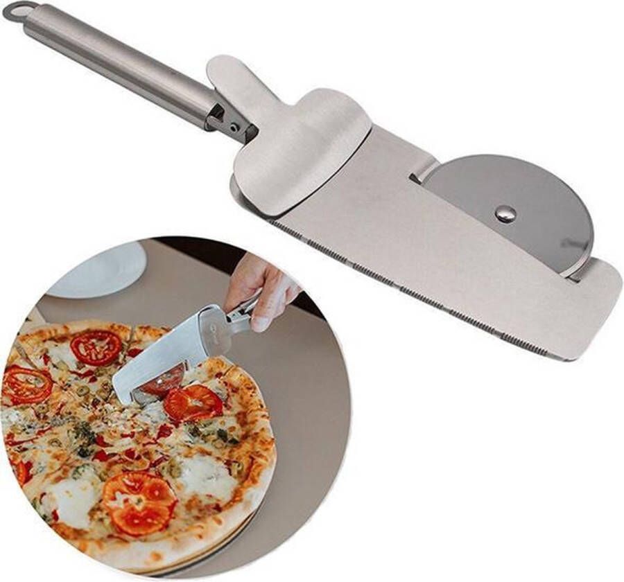 Moodadventures Pizzames 3 in 1 | Pizzaroller | RVS | Pizza Serveertang | met Ophangoog | Vaatwasmachinebestendig