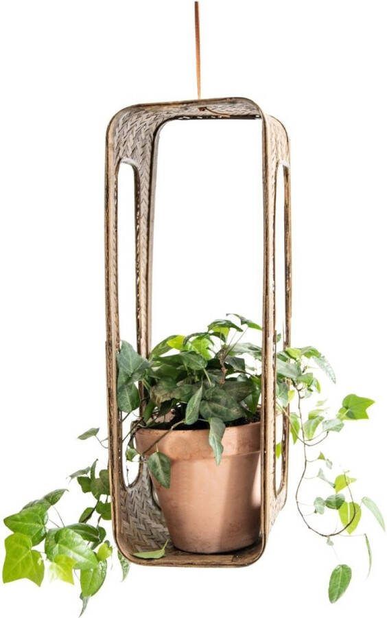 Plantenhangers plantenhanger Pelle donkerbruin wandhanger riet leer