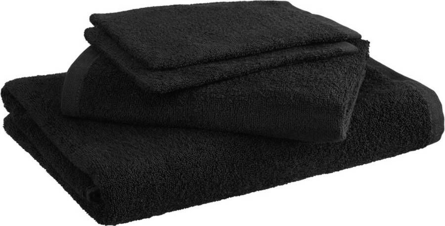 Moodit Badlinnen Troy Black 2 washandjes + 1 handdoek + 1 douchelaken