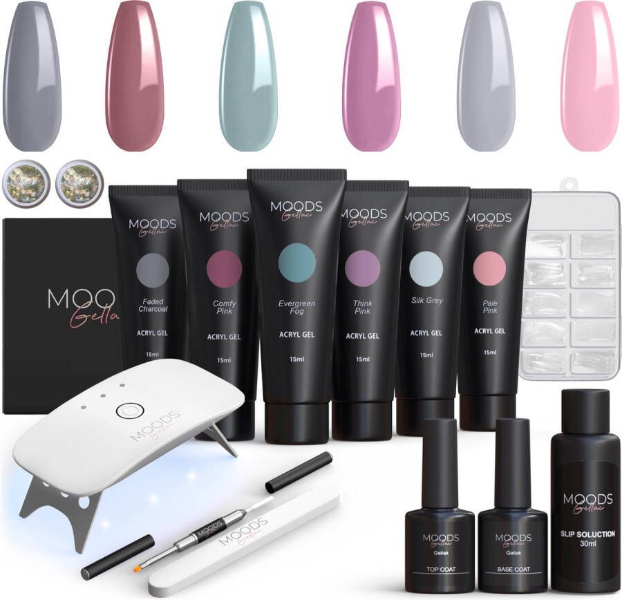 Moods Gellac Luxe Polygel Set Polygel Nagels Starterspakket Inclusief UV LED lamp 6 Kleuren Grey Nude