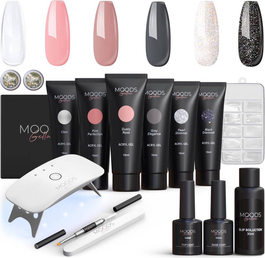 Moods Gellac Luxe Polygel Set Polygel Nagels Starterspakket Inclusief UV LED lamp 6 Kleuren Neutral Shine
