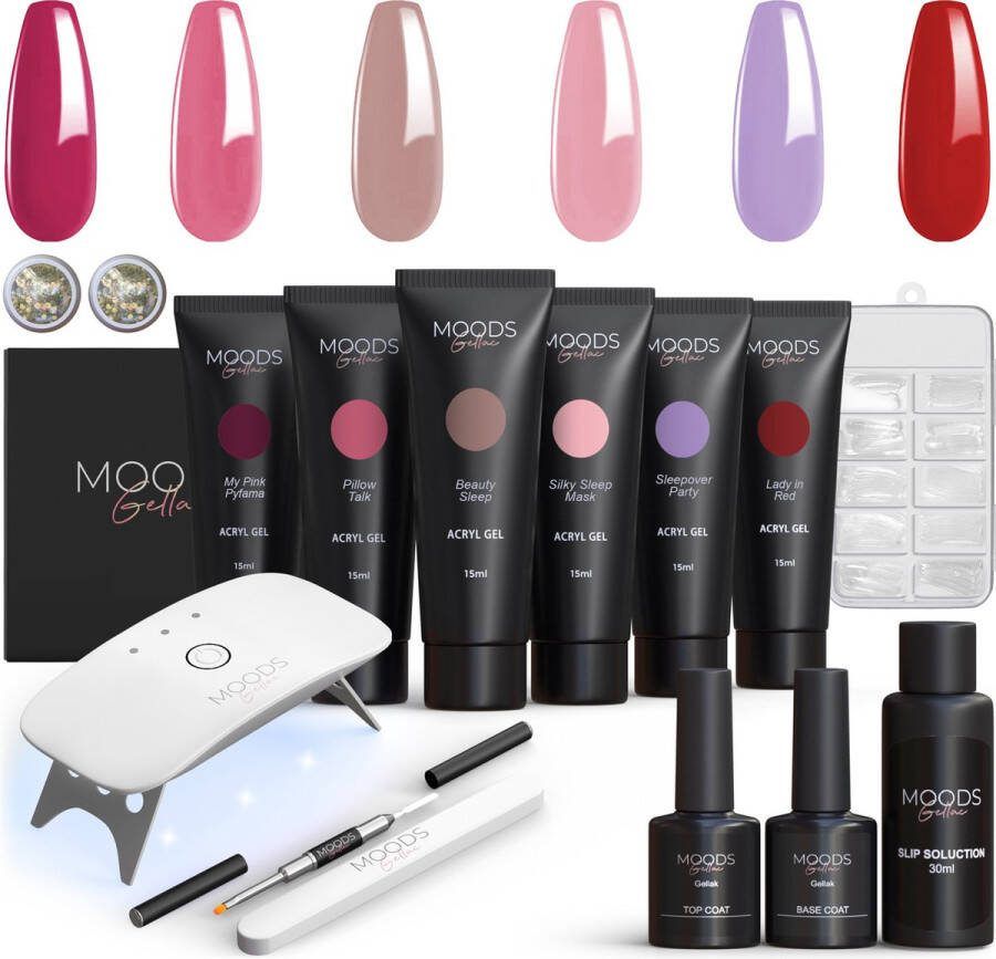 Moods Gellac Luxe Polygel Set Polygel Nagels Starterspakket Inclusief UV LED lamp 6 Kleuren Secret Dreams