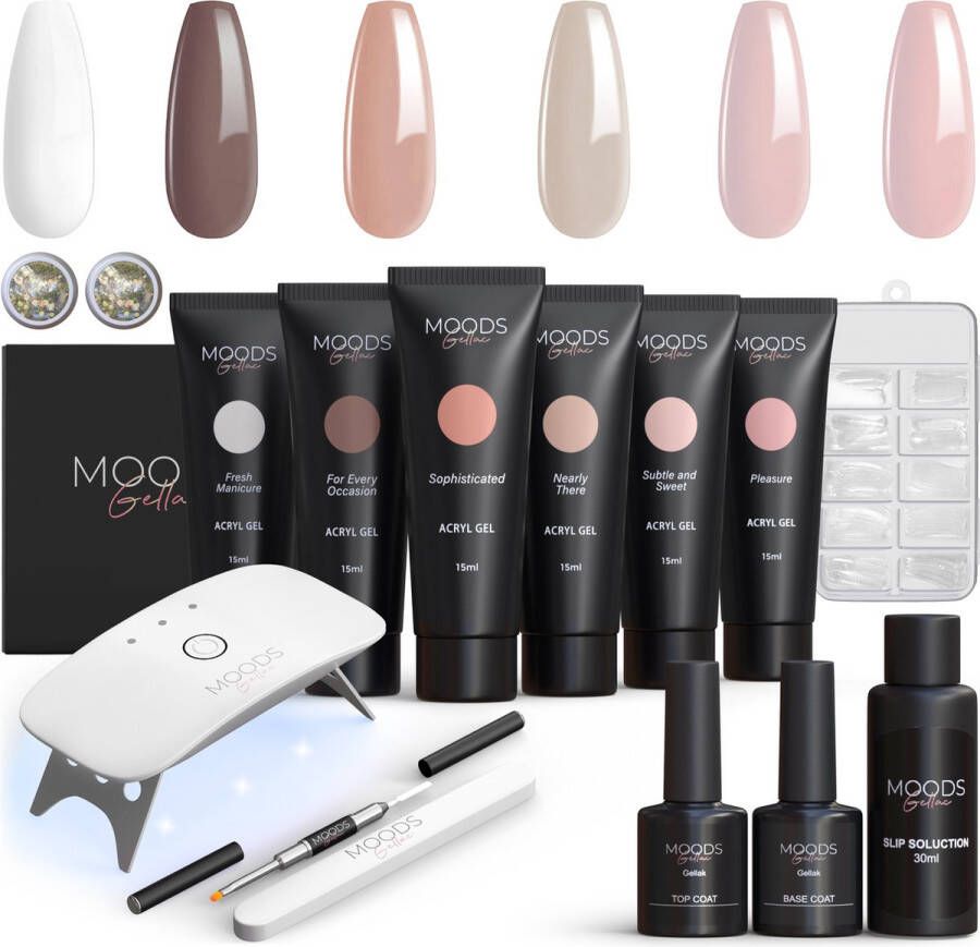 Moods Gellac Luxe Polygel Set Polygel Nagels Starterspakket Inclusief UV LED lamp 6 Kleuren The Nude