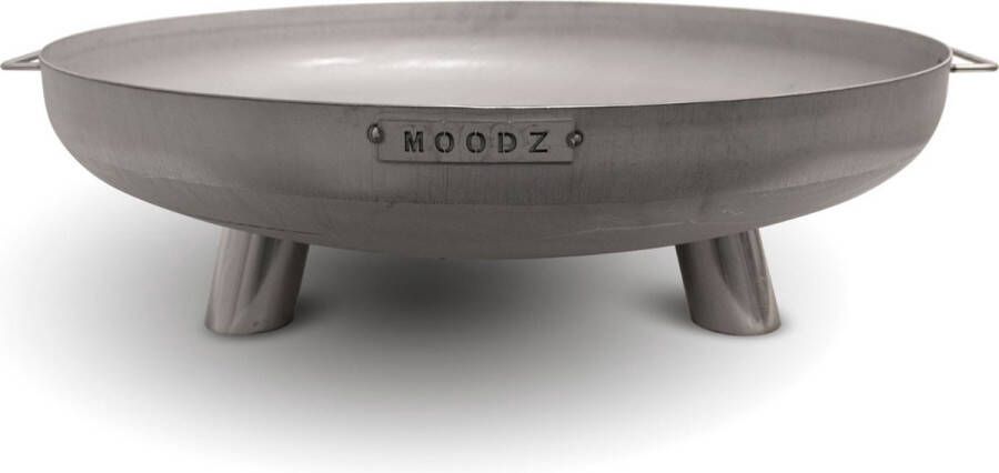 Moodz Outdoor Living MOODZ Vuurschaal Feet & Handle RVS Ø60 cm- Ook met Grill Plancha verkrijgbaar! Vuurschaal groot L 60 x B 60 x H 23.5 cm Staal Grijs- Vuurkorf Vuurschaal BBQ Vuurschaal voor buiten Terraskachel Tuinkachel