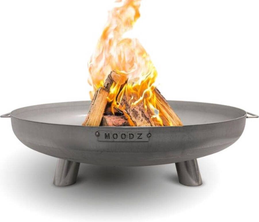 Moodz Outdoor Living MOODZ Vuurschaal Feet & Handle RVS Ø80 cm- Ook met Grill Plancha verkrijgbaar! Vuurschaal groot L 80 x B 80 x H 23.5 cm Staal Grijs- Vuurkorf Vuurschaal BBQ Vuurschaal voor buiten Terraskachel Tuinkachel