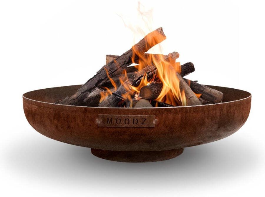 Moodz Outdoor Living Robuuste Vuurschaal Ø60 cm Cortenstaal Terrashaard Vuurkorf voor Buiten Vuurton Vuurhaard Vuurkorf schaal Vuurkorf BBQ Optioneel Grillen of Bakken 60x60x20 cm
