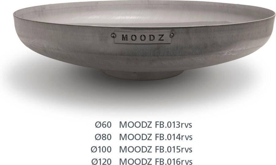 Moodz Outdoor Living MOODZ Vuurschaal RVS Ø80 cm- Ook met Grill Plancha verkrijgbaar! Vuurschaal groot L 80 x B 80 x H 21 cm RVS Zilver Vuurkorf Vuurschaal BBQ Vuurschaal voor buiten Terraskachel Tuinkachel