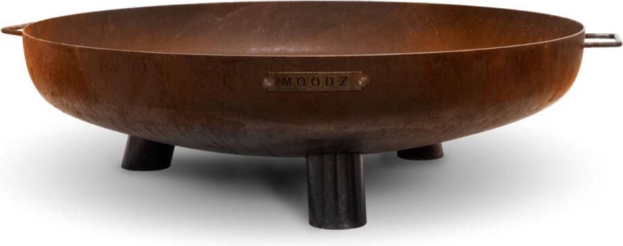 Moodz Outdoor Living Vuurschaal Feet & Handle (Ø 60 cm) Vuurschaal 60 cm Staal Bruin Cortenstaal Vuurkorf Staal Terrashaard Vuurkorf voor Buiten Vuurton Vuurhaard Vuurschaal op Pootjes 60x60x24 cm