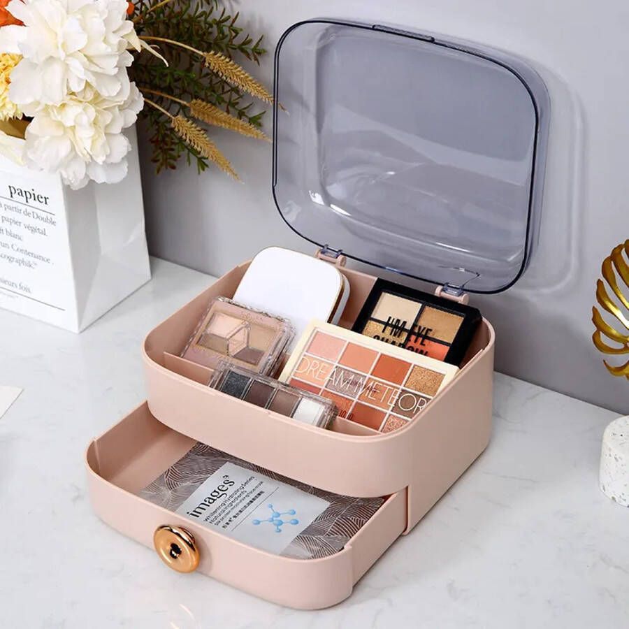 Moongoods Make up organizer dustproof Beautycase Cosmetica organizer dustproof compact- Cosmetica opbergdoos rose Beauty organizer rose Beautycase