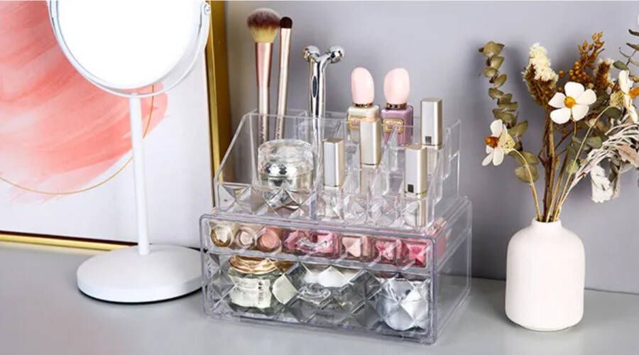 Moongoods Make-up organizer transparant cosmetica organizer make up sieradendoos sieraden organizer cosmetica opbergdoos transparant met 2 lades Beauty organizer Beautycase