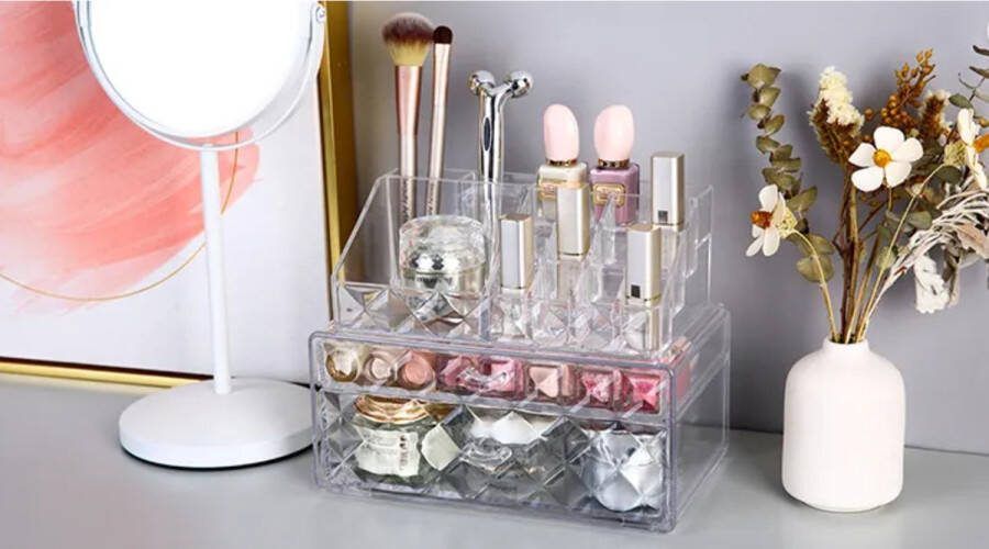 Moongoods Make-up organizer transparant 2 lades cosmetica organizer transparant cosmetica opbergdoos Beauty organizer
