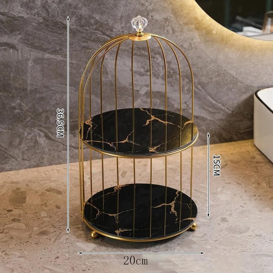 Moongoods Luxe cosmetica parfum make-up Organizer met zwart marmer-look glazen blad en luxe goudkleurig stalen frame 2 laags