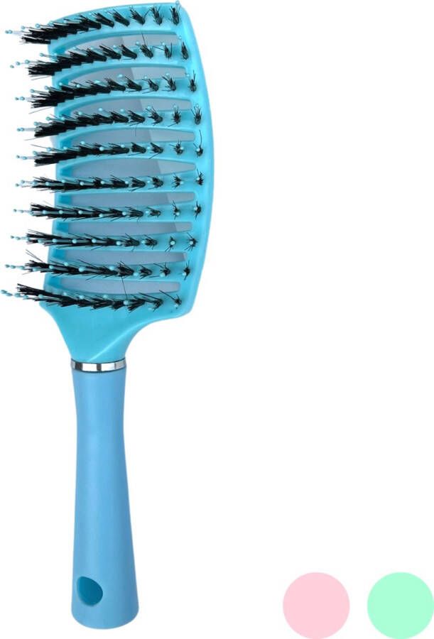 MOONIE'S Anti-Klit Haarborstel Curved Föhn Haarborstel Blauw