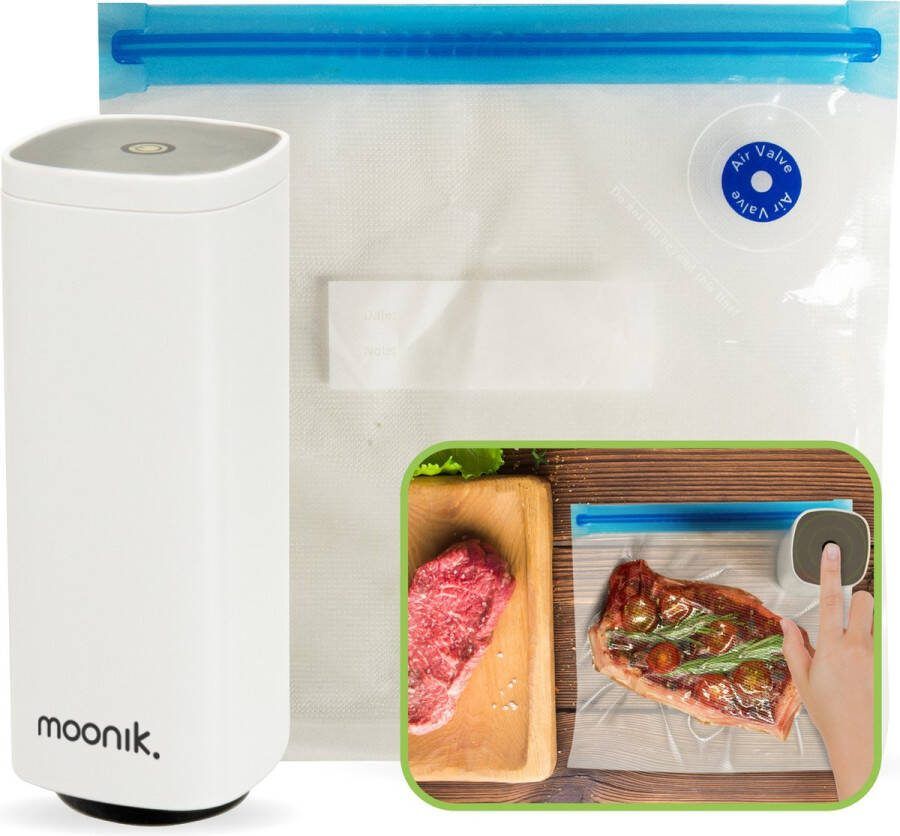 Moonik. Vacuummachines Vacumeermachine Inclusief 10 x Vacumeerzakken en 4 Vacuüm Clips Handig voor Alle Voedselsoorten Draagbaar en Veelzijdig