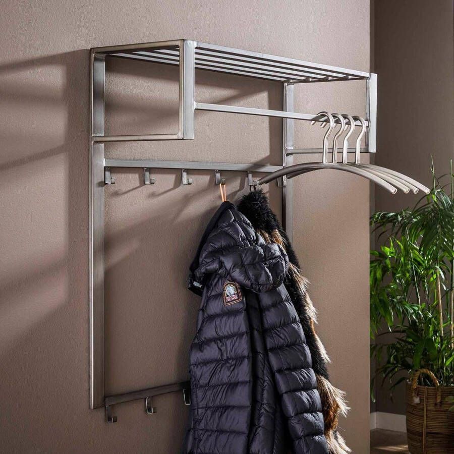 LifestyleFurn Industriële Kapstok Terry 80cm met 2 x 6 haken (excl. hangers) Zilver