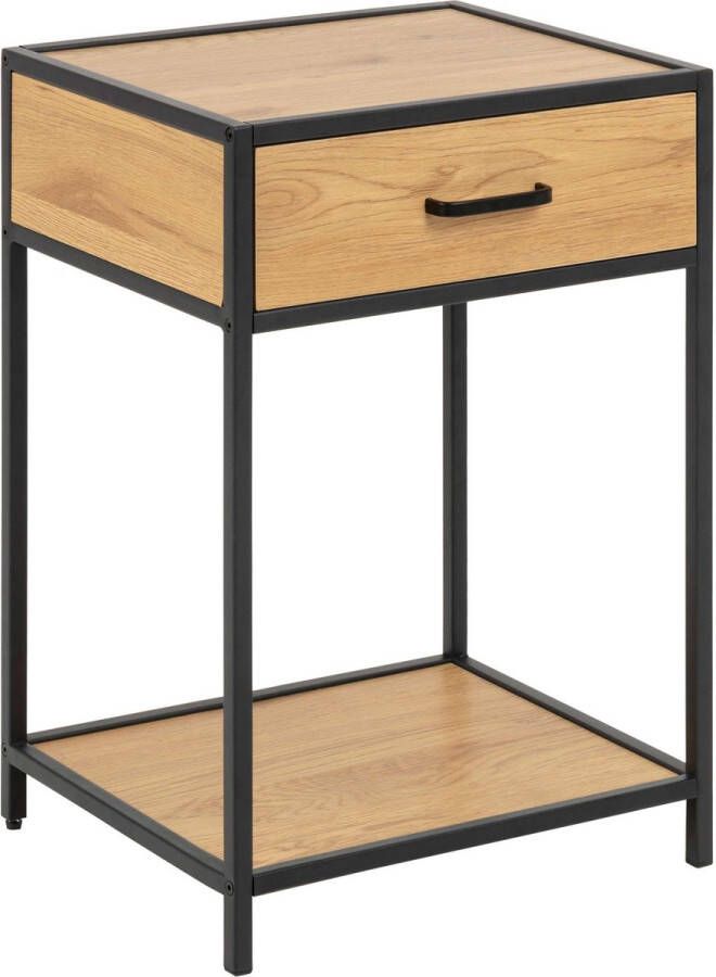 MOOS Seaford bed side table wild oak met coat matt bl