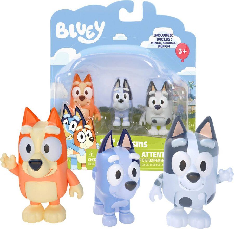 Moose Toys BLUEY 3 speelfiguren Familie: Bingo Socks & Muffin Speelfigurenset