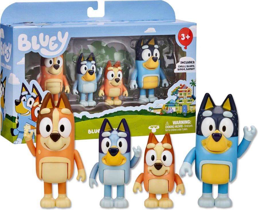 Moose Toys BLUEY 4 speelfiguren Familie: Bluey Bingo Bandit & Chilli Speelfigurenset