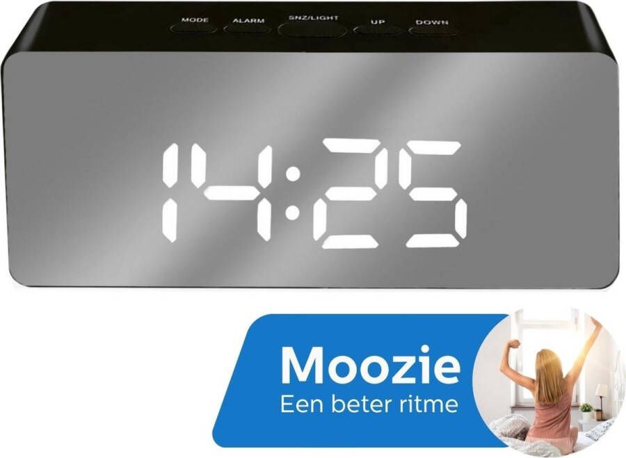 Moozie Wekker Digitale Wekker voor Slaapkamer Digitale Klok LED Wekker Digitaal Duurzaam Inclusief USB-Kabel Zwart