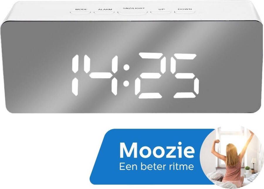 Moozie Wekker Digitale Wekker voor Slaapkamer Digitale Klok LED Wekker Digitaal Duurzaam Inclusief USB-Kabel Wit