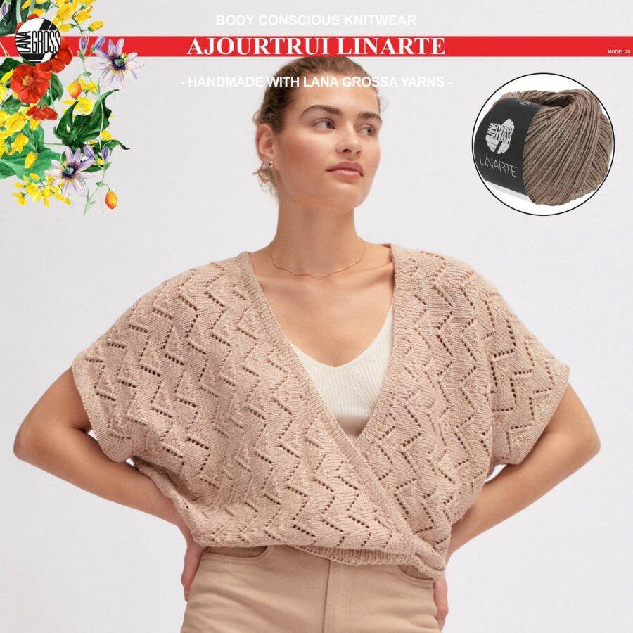 More by Mooj Breipakket ajourtrui met Linarte-garen model 25 van Lana Grossa Classici nr. 24-maat 40 42-kleur nougat