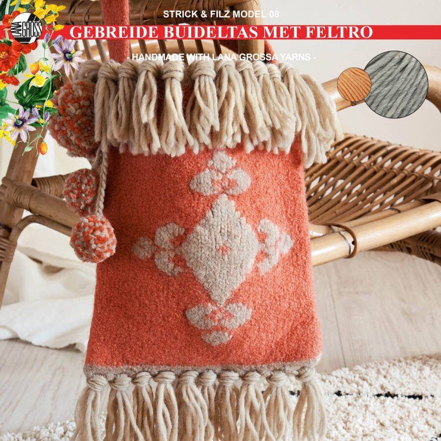 More by Mooj Breipakket buideltas met Feltro-garen model 8 van Lana Grossa Strick & Filz nr. 14-lightgrey clementine