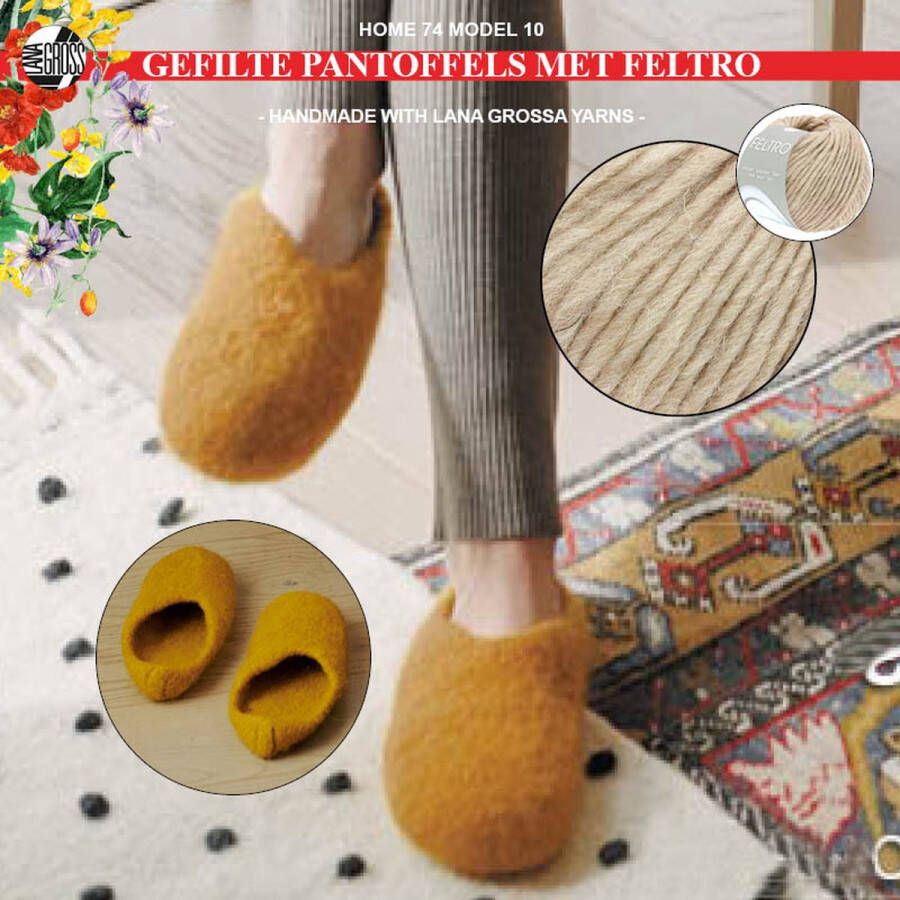 More by Mooj Breipakket gevilte pantoffels met Feltro-garen model 10 van Lana Grossa Home nr. 74-beige