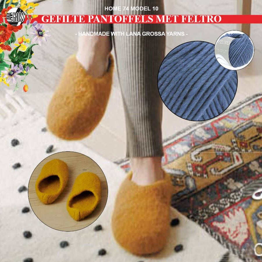 More by Mooj Breipakket gevilte pantoffels met Feltro-garen model 10 van Lana Grossa Home nr. 74-jeans