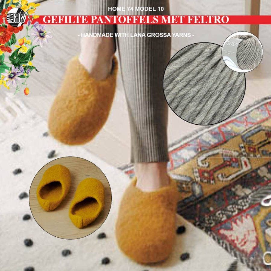 More by Mooj Breipakket gevilte pantoffels met Feltro-garen model 10 van Lana Grossa Home nr. 74-lichtgrijs