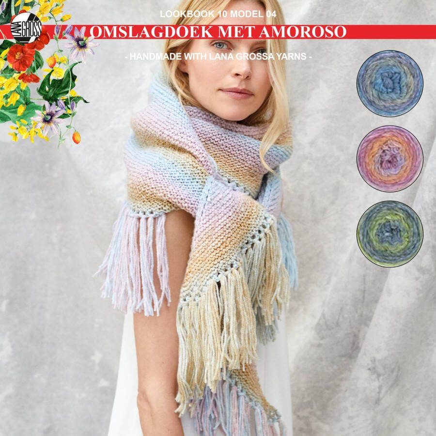More by Mooj Breipakket omslagdoek met Amoroso-garen model 4 van Lana Grossa Lookbook 10-blue