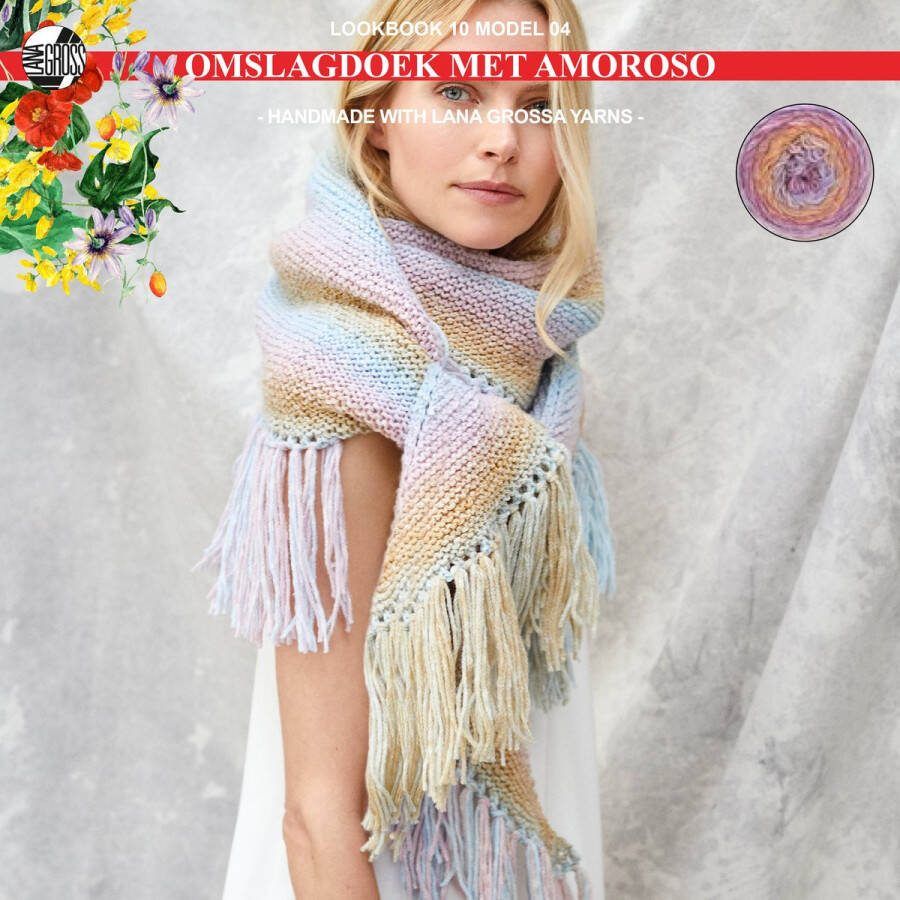 More by Mooj Breipakket omslagdoek met Amoroso-garen model 4 van Lana Grossa Lookbook 10-pink
