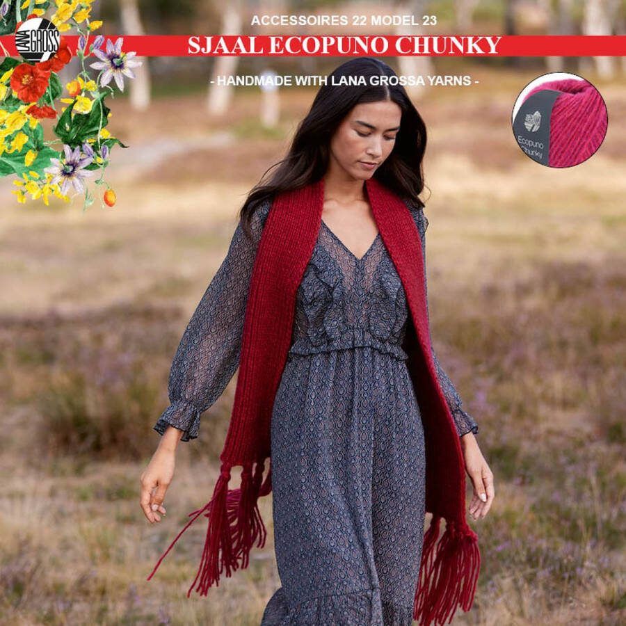 More by Mooj Breipakket sjaal met Ecopuno Chunky model 23 van Lana Grossa Accessoires nr. 22-pink