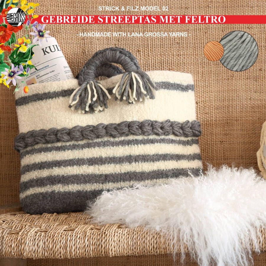More by Mooj Breipakket tas met Feltro-garen model 2 van Lana Grossa Strick & Filz nr. 14-lightgrey clementine