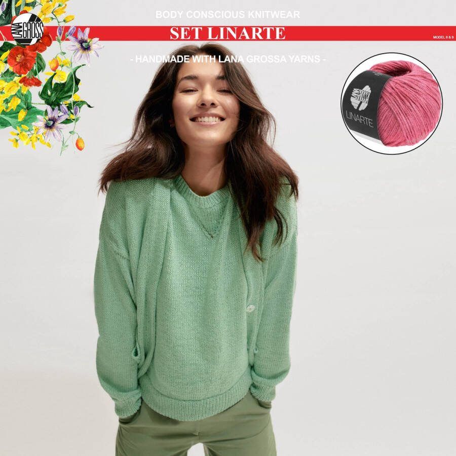 More by Mooj Breipakket top en vest mt. 36 38 met Linarte garen model 8 & 9 van Lana Grossa Classici nr.24-kleur azalea-10% korting!