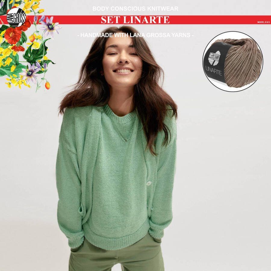 More by Mooj Breipakket top en vest mt. 36 38 met Linarte garen model 8 & 9 van Lana Grossa Classici nr.24-kleur nougat-10% korting!