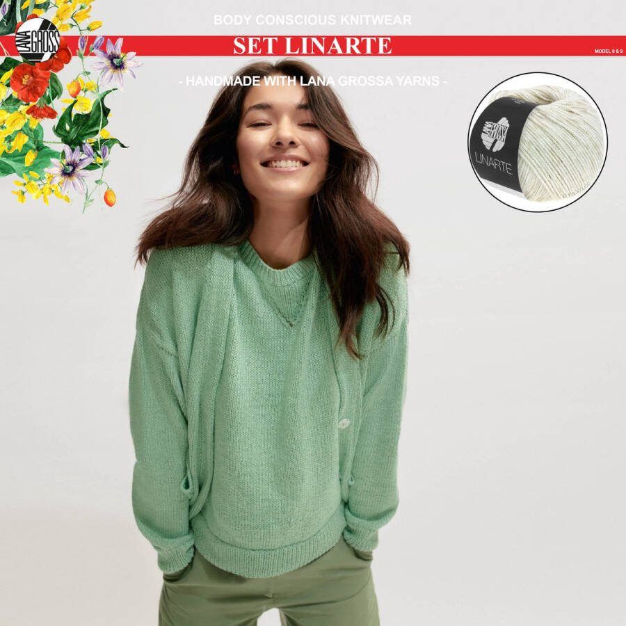 More by Mooj Breipakket top en vest mt.44 met Linarte garen model 8 & 9 van Lana Grossa Classici nr.24-kleur wit-10% korting!