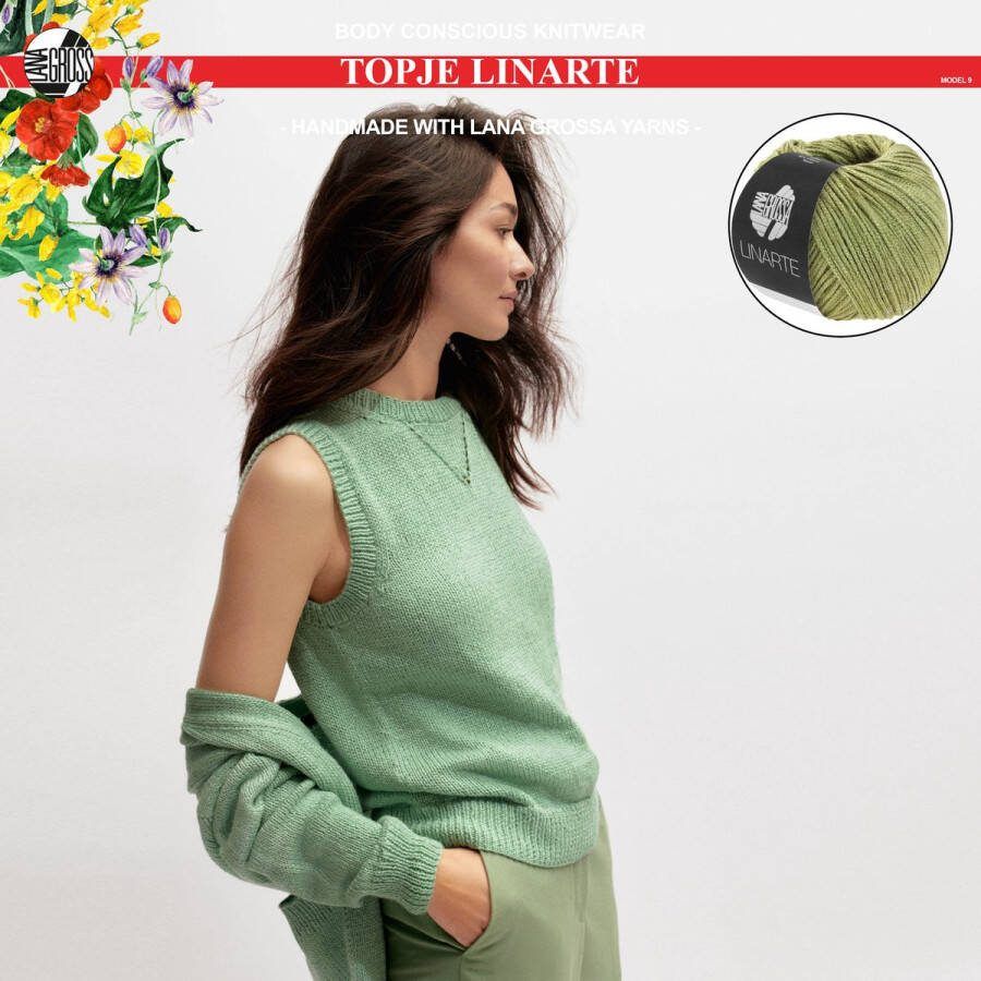 More by Mooj Breipakket top mt. 36 38 met Linarte garen model 9 van Lana Grossa Classici 24-kleur olijf